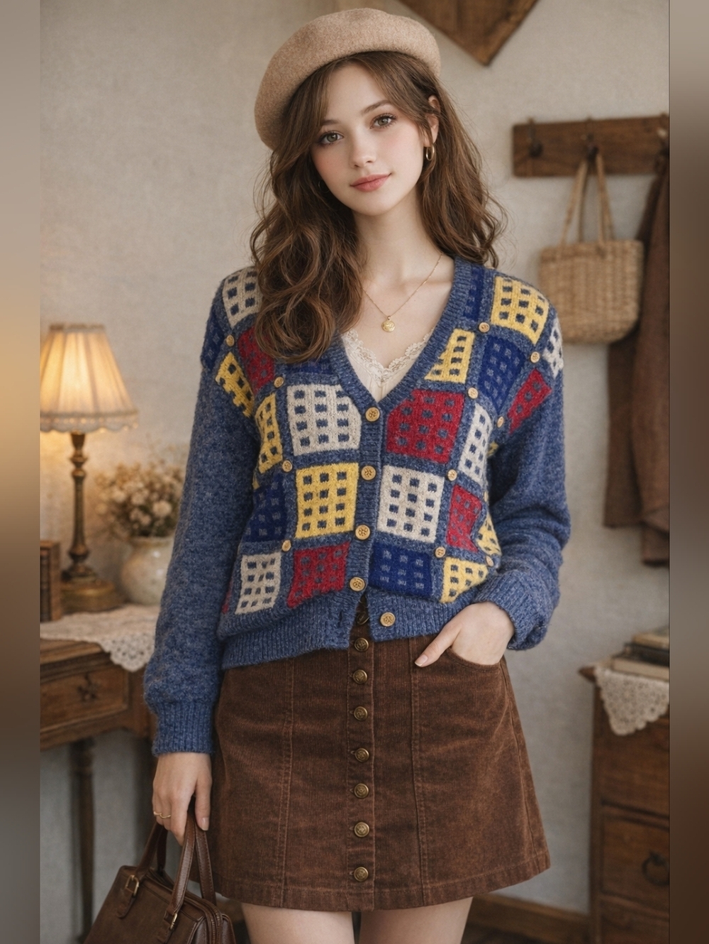 Vintage Marisa Christina Patchwork Button Front Cardigan Sweater